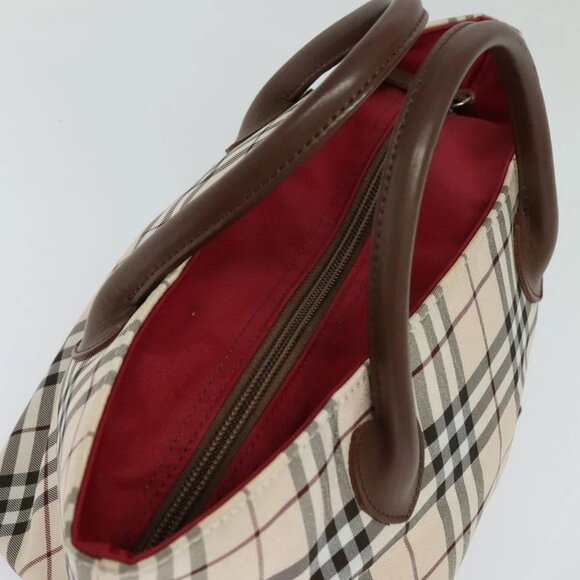 BURBERRY Nova Check Blue Label Tote Bag Nylon Beige Silver Auth - Picture 11 of 16